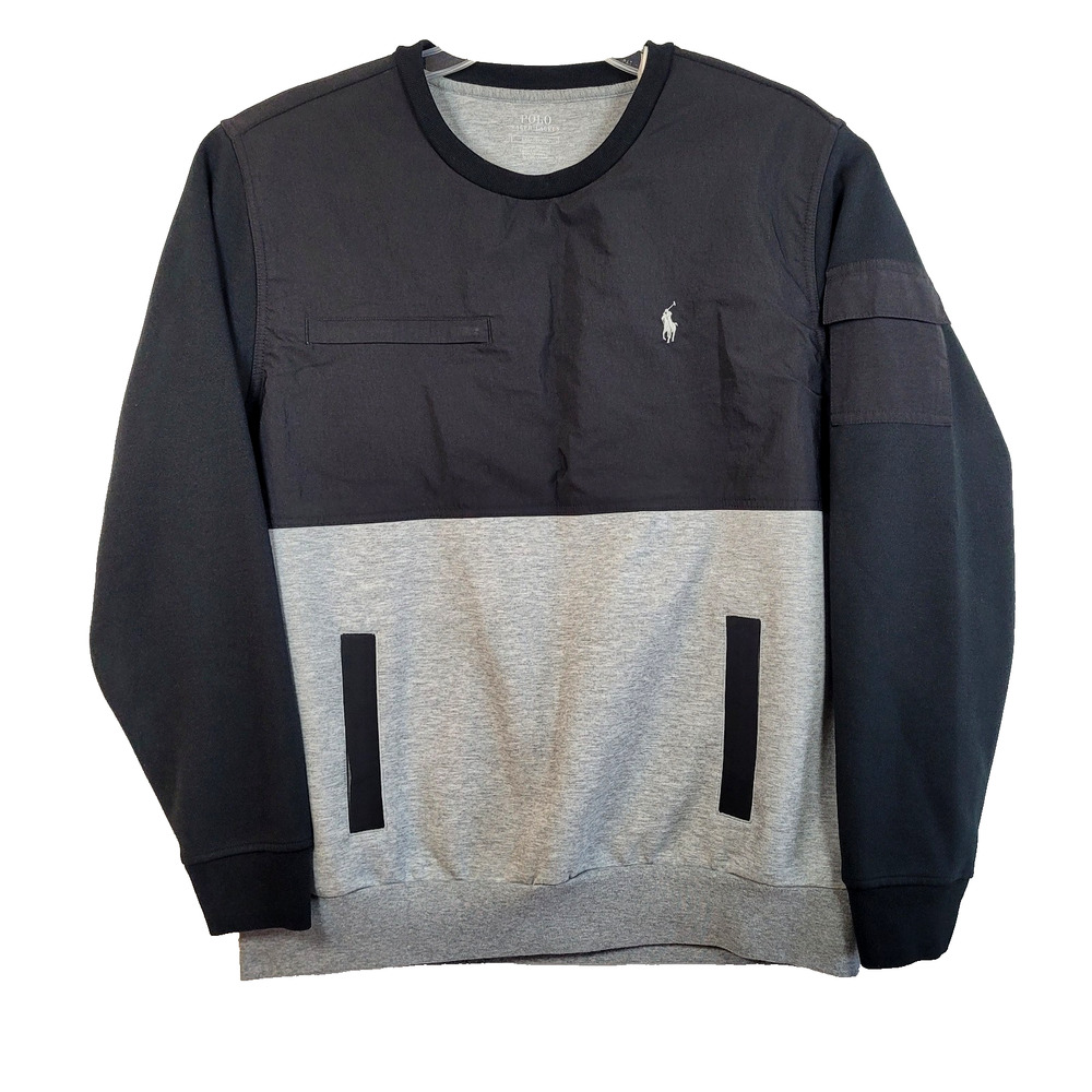 Polo Ralph Lauren NEW Mens Water Repellant Sweatshirt, Black Gray, LARGE $168
